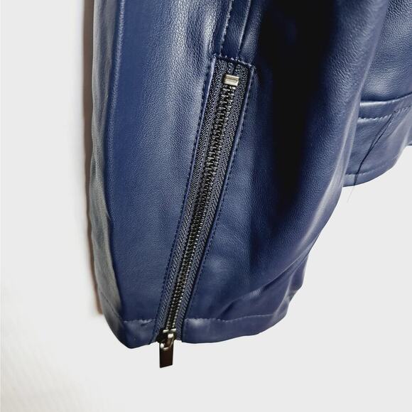 Something Navy Boxy Faux Leather Jacket Vegan Women's XL Shacket Patch Pockets - Picture 9 of 14